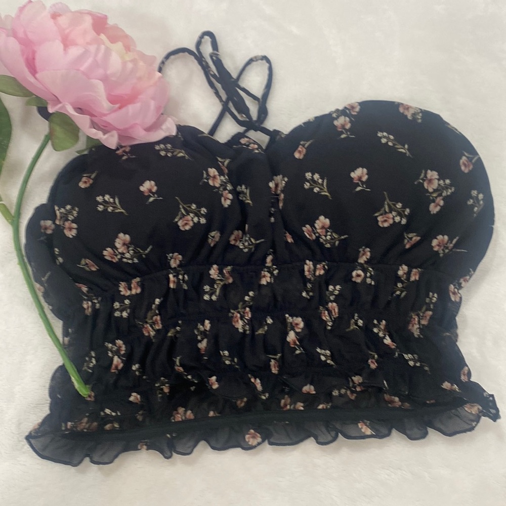 Hollister black, swim top, cropped.